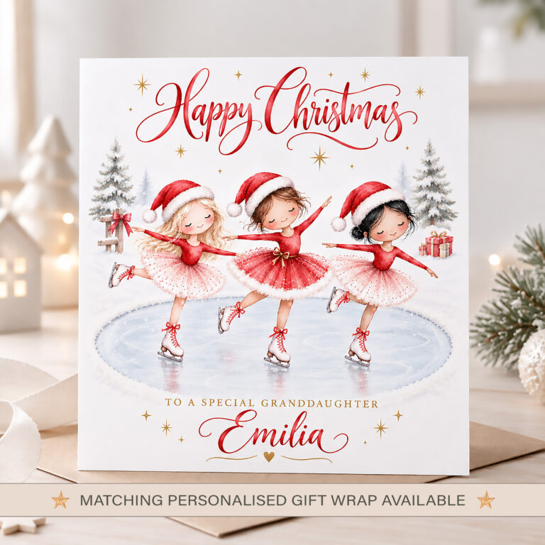 Personalised Christmas Ice Skating Card for Girls
