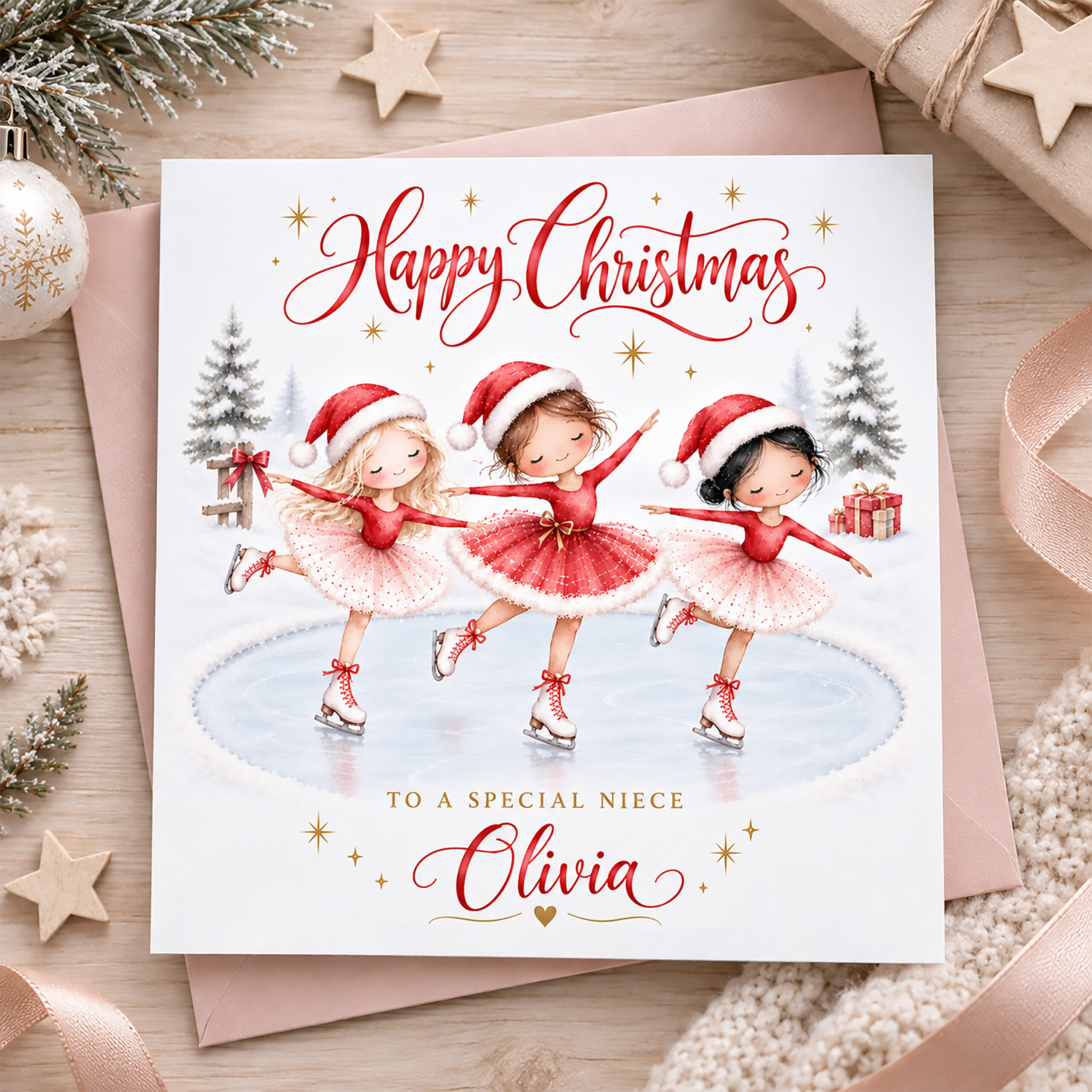 Personalised Granddaughter Christmas Skating Card