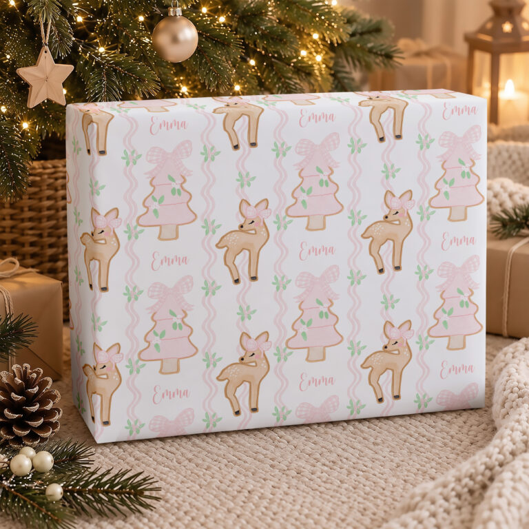 Personalised Pink Reindeer Christmas Wrapping Paper