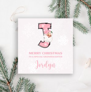 Christmas Pink Santa Alphabet Card