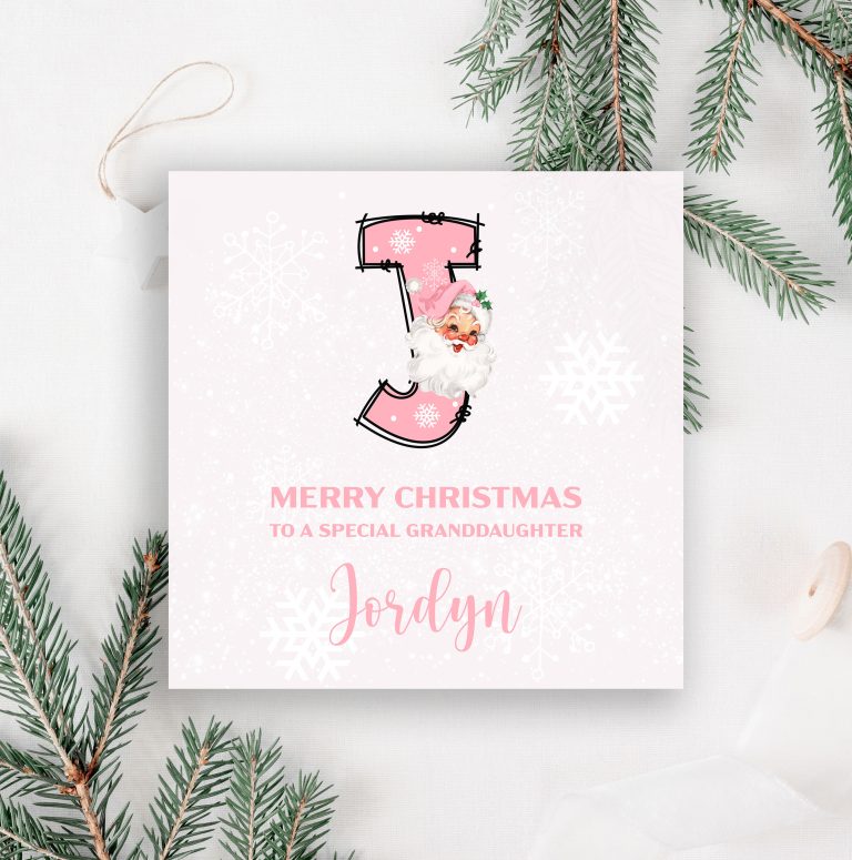 Personalised Christmas Wrapping Paper ‘Pink Santa Alphabet’