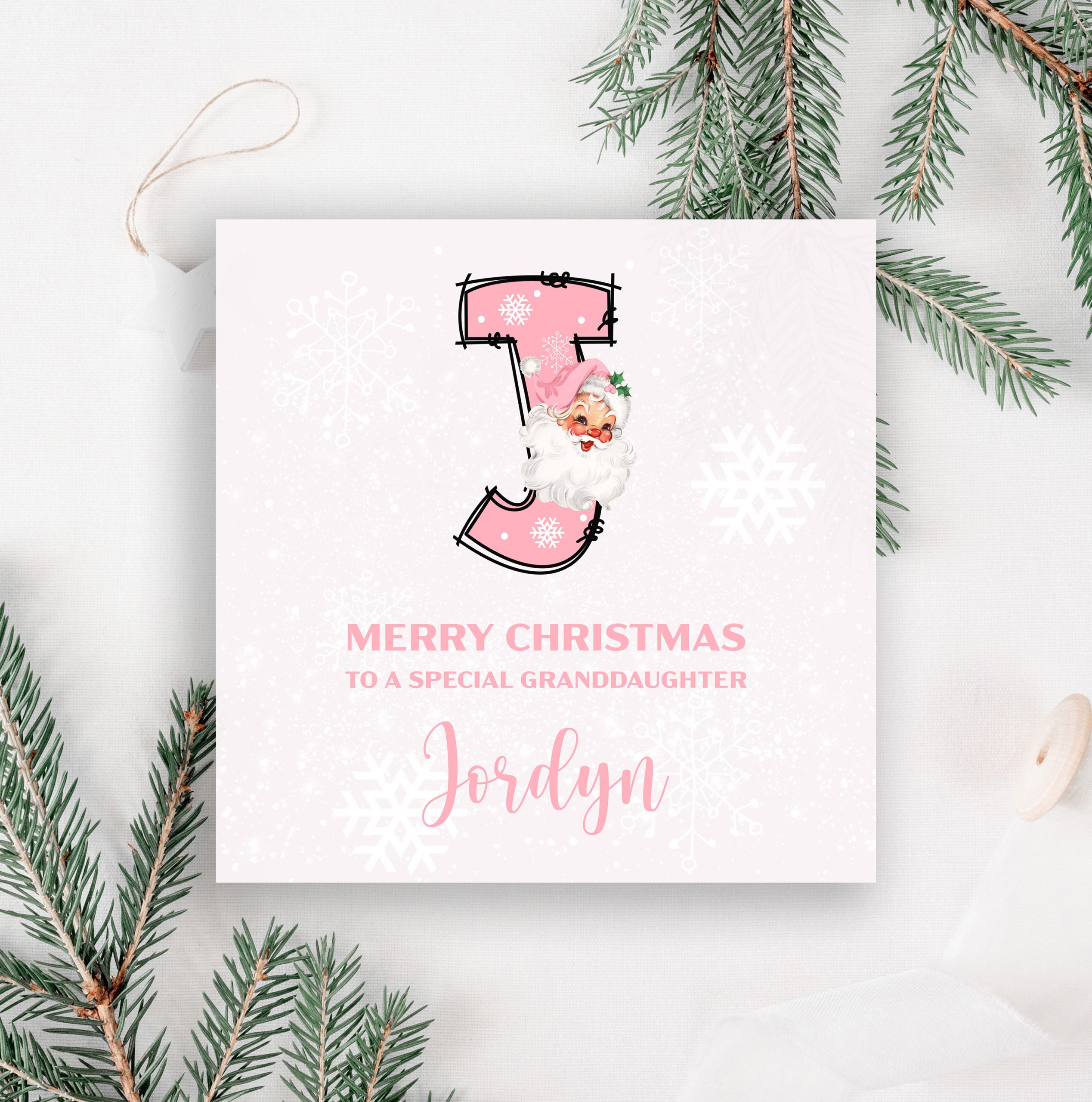 Christmas Pink Santa Alphabet Card