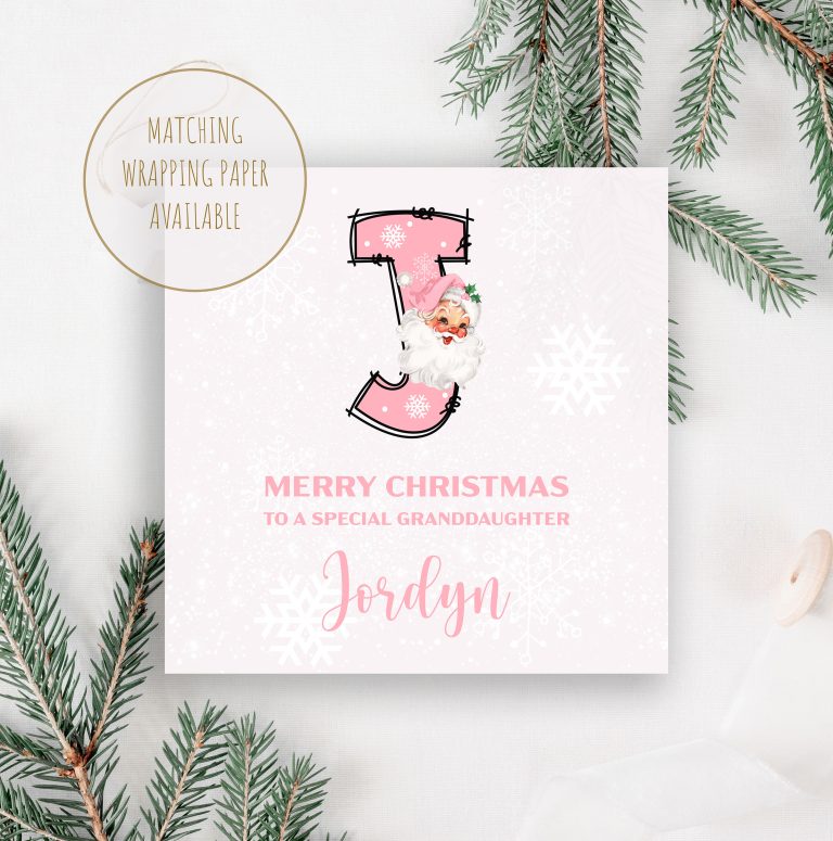 Handmade Christmas Card ‘Pink Santa Alphabet’