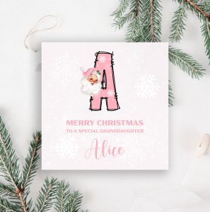Christmas Pink Santa Alphabet Card