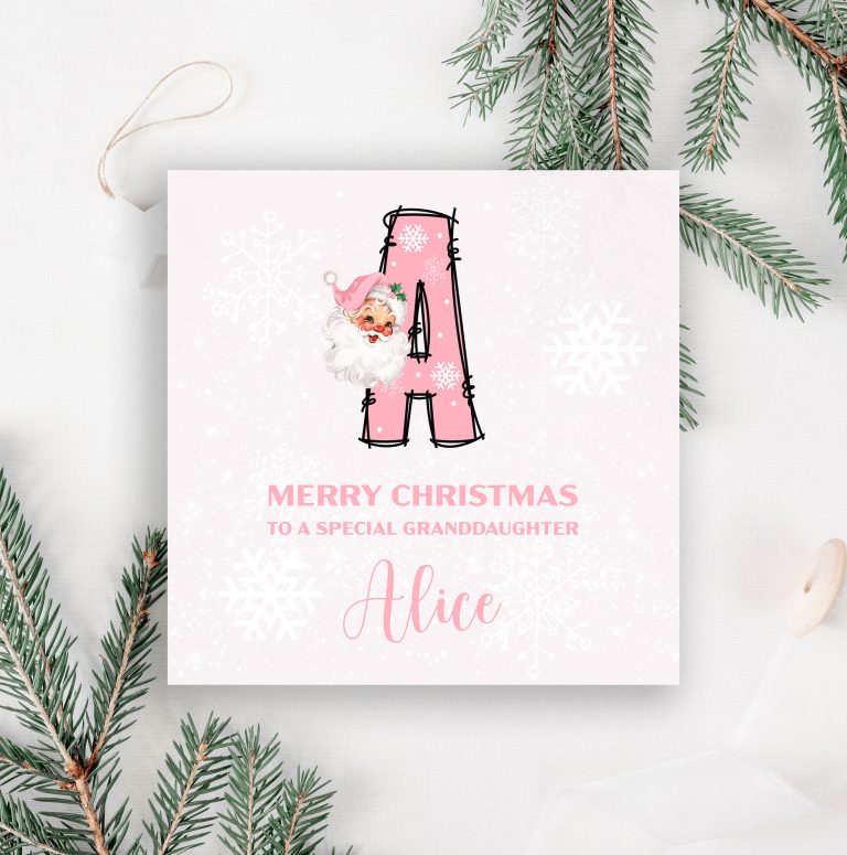 Handmade Christmas Card ‘Pink Santa Alphabet’