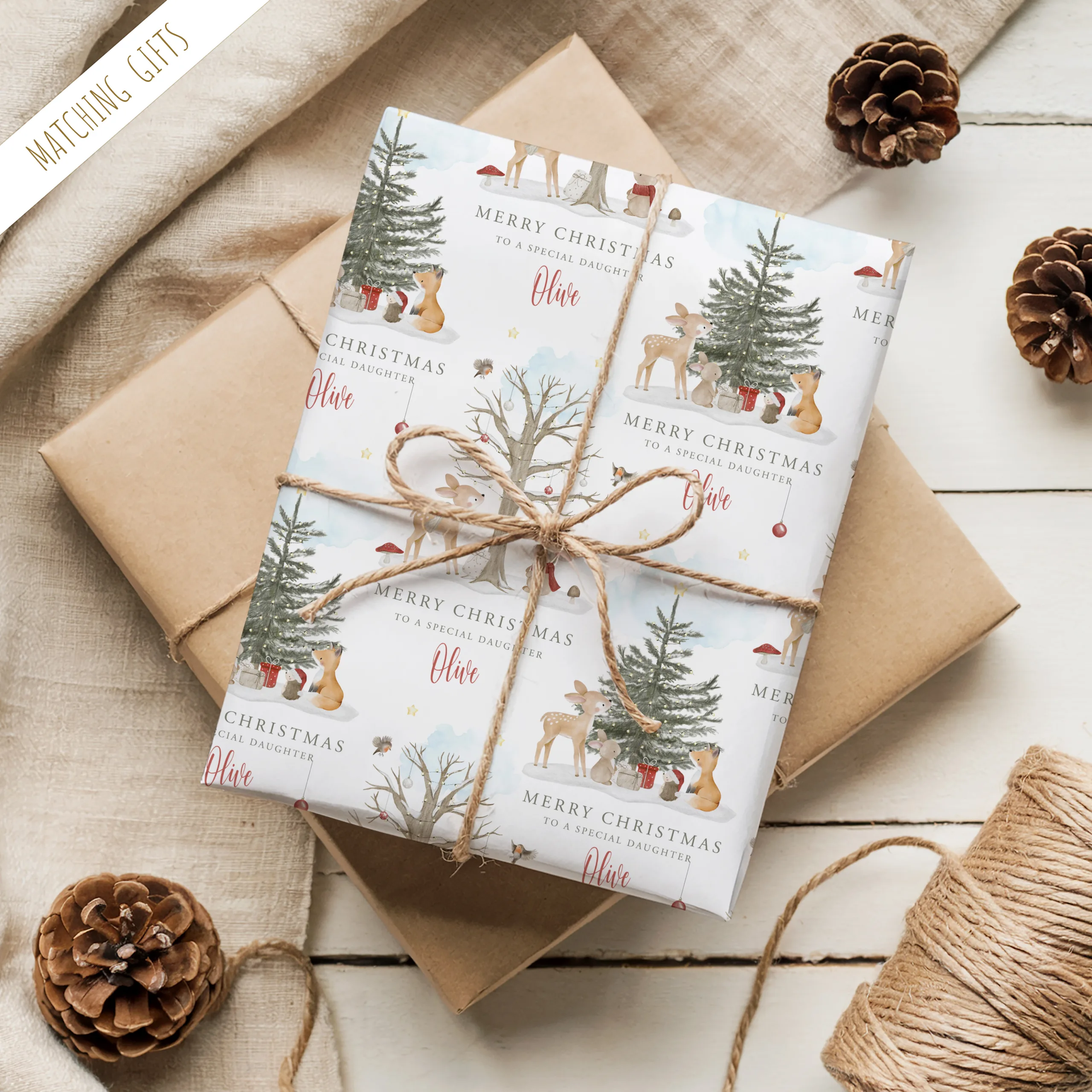 Personalised Christmas Woodland Wrapping Paper