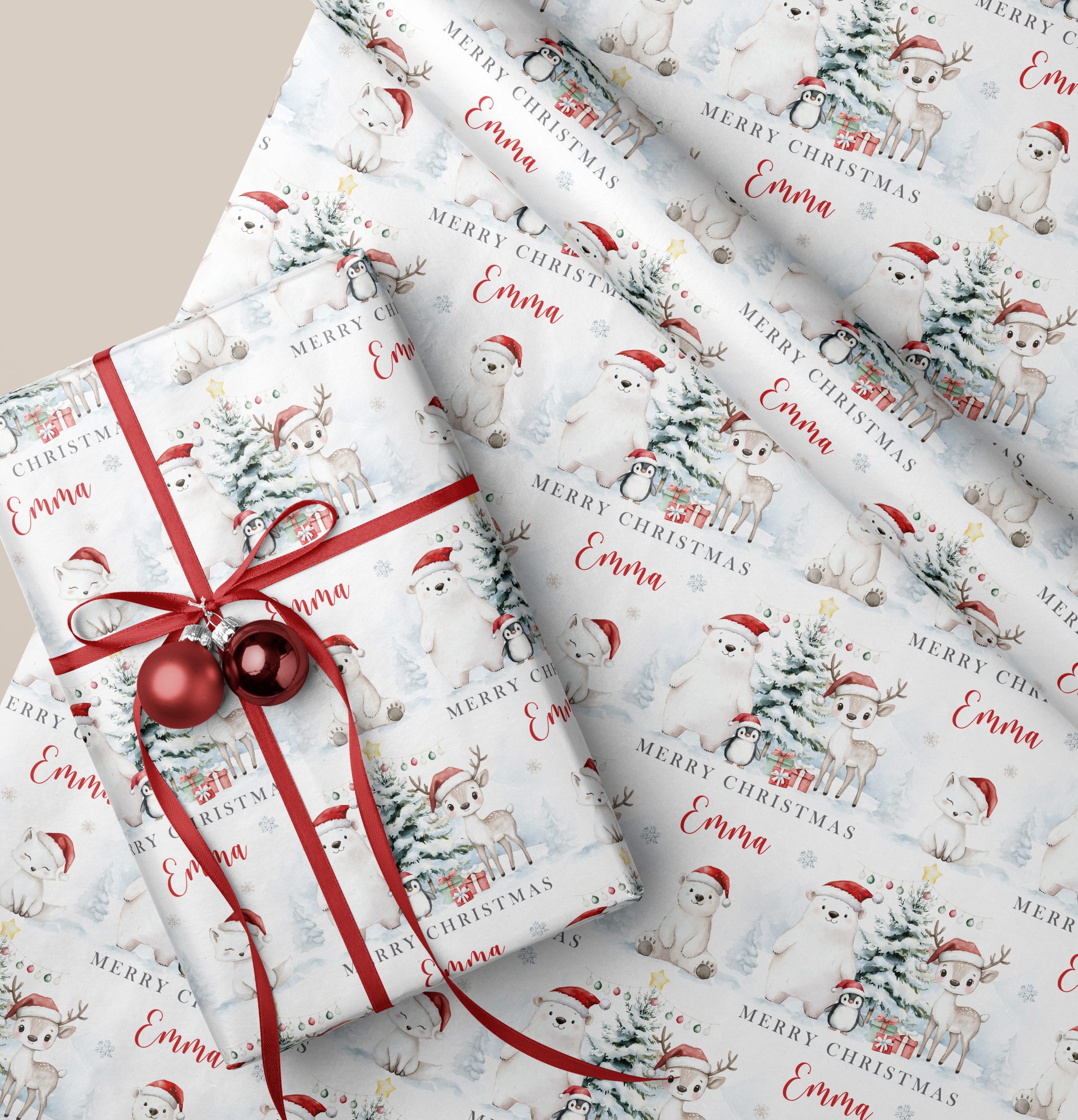 Personalised Polar Bear Christmas Gift Wrapping Paper