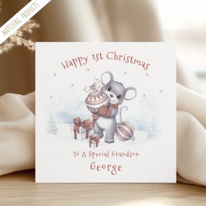 Mouse with Bauble Christmas Card