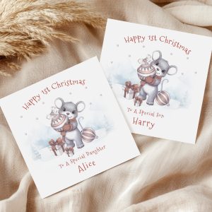 Mouse with Bauble Christmas Card