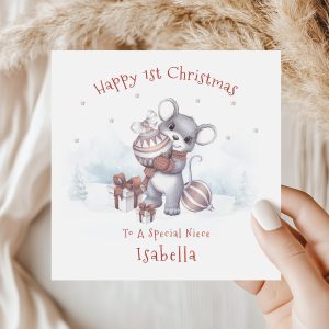 Mouse with Bauble Christmas Card