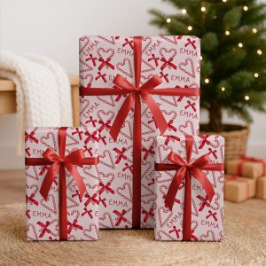 Personalised Pink Candy Cane Personalised Christmas Gift Wrapping Paper