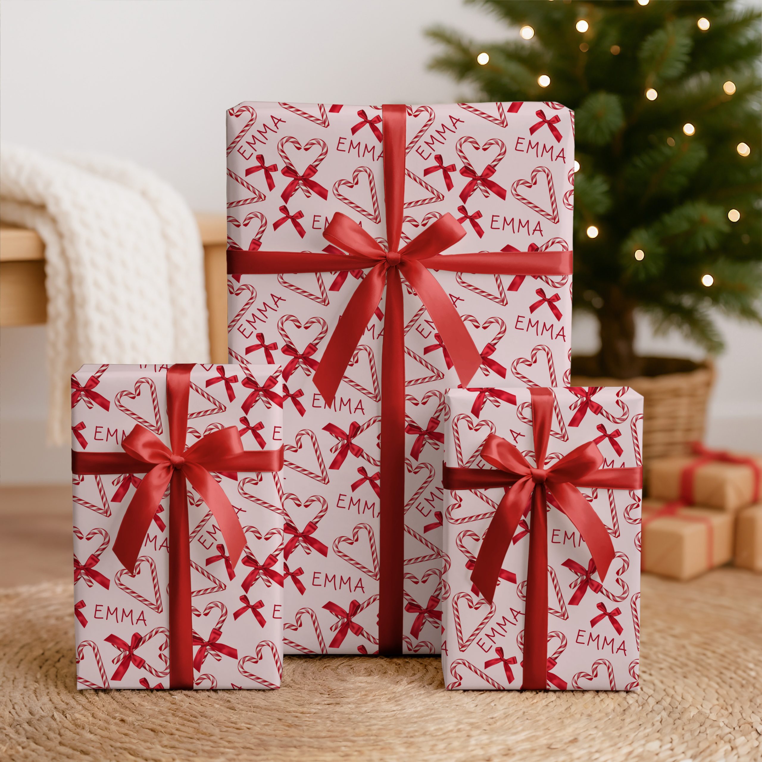 Personalised Pink Candy Cane Personalised Christmas Gift Wrapping Paper