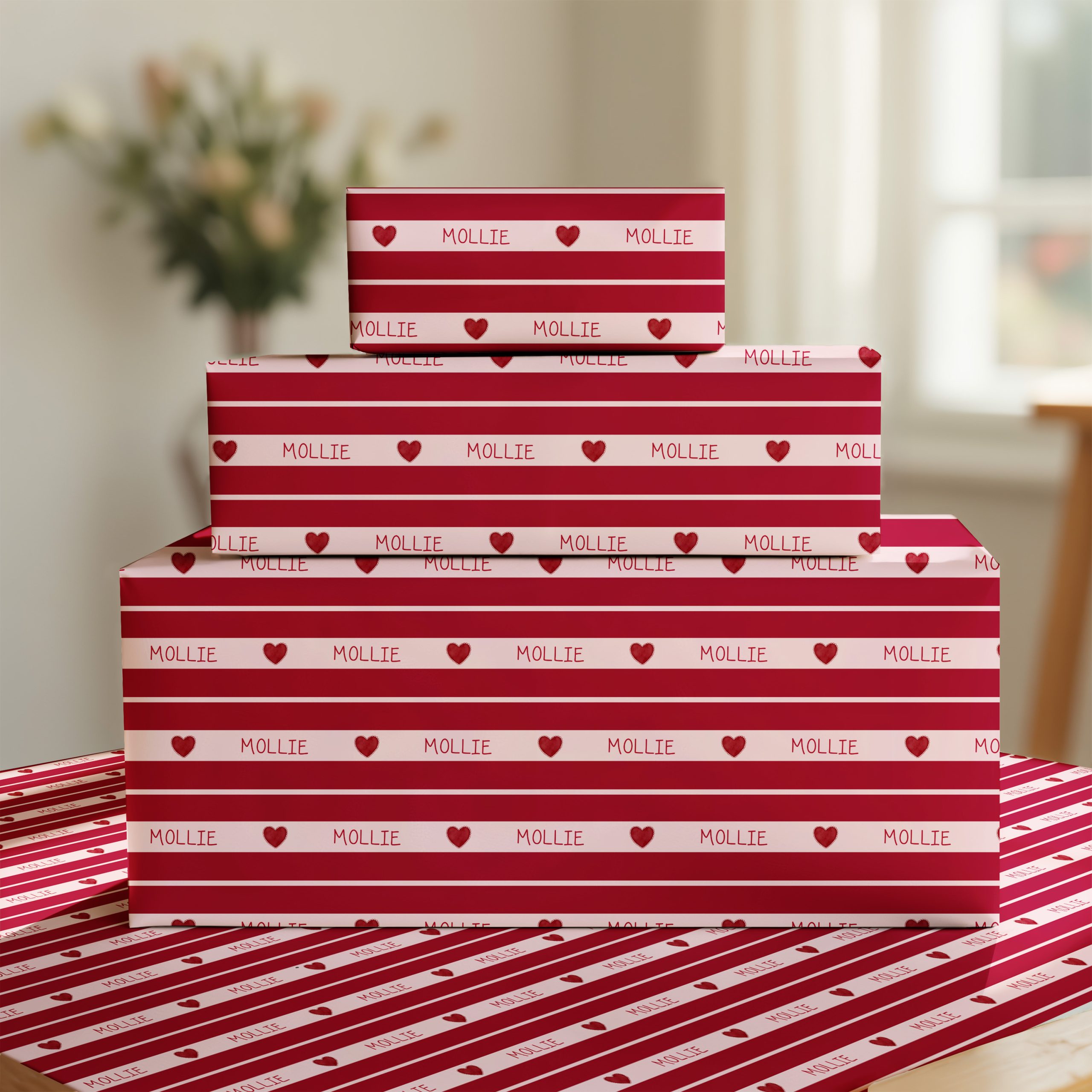 Personalised Red Striped Gift Wrapping Paper