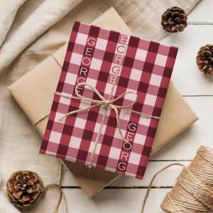 Pink and Burgundy Gingham Wrapping Paper