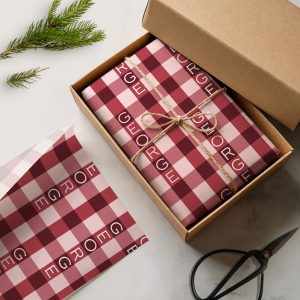 Pink and Burgundy Gingham Wrapping Paper