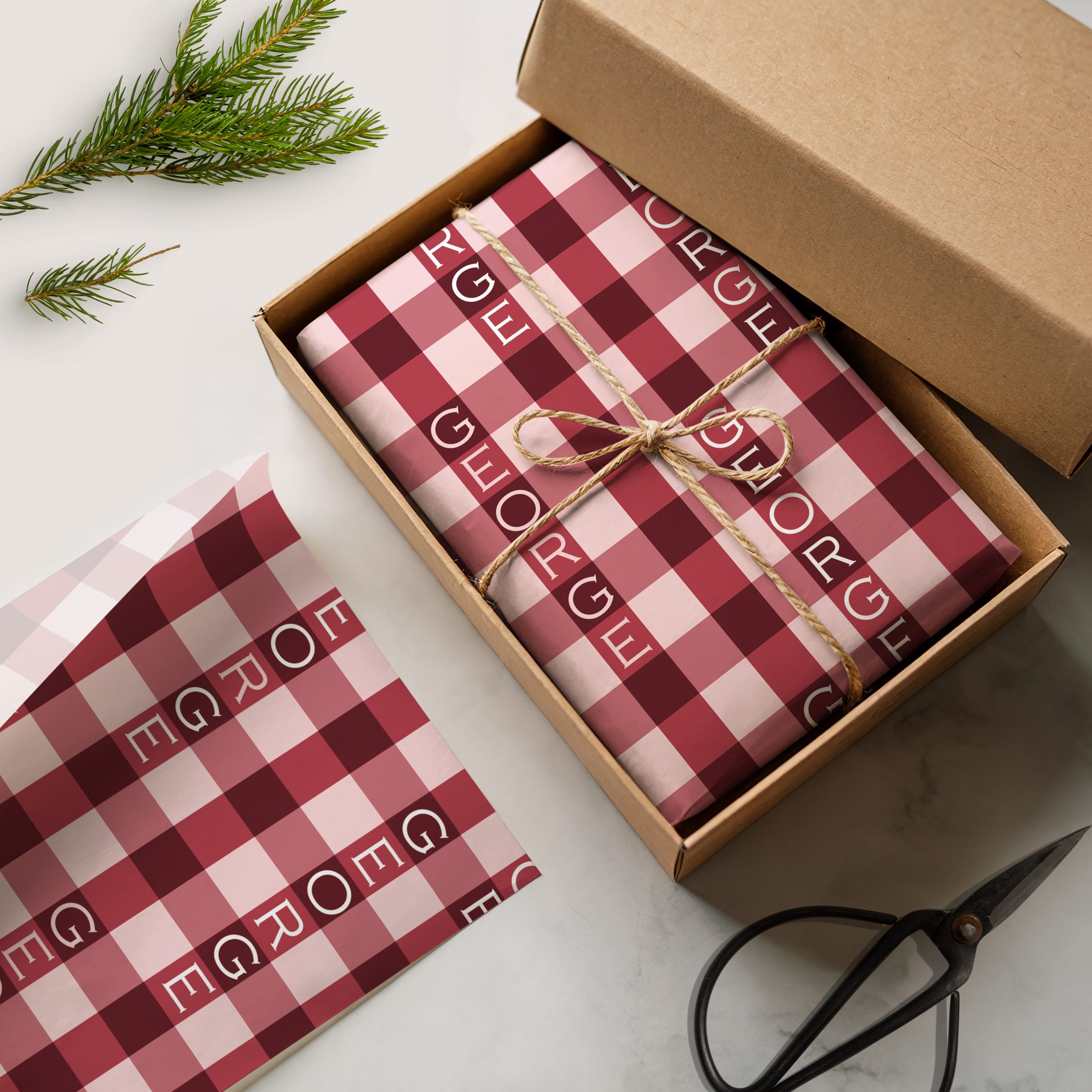 Pink and Burgundy Gingham Wrapping Paper