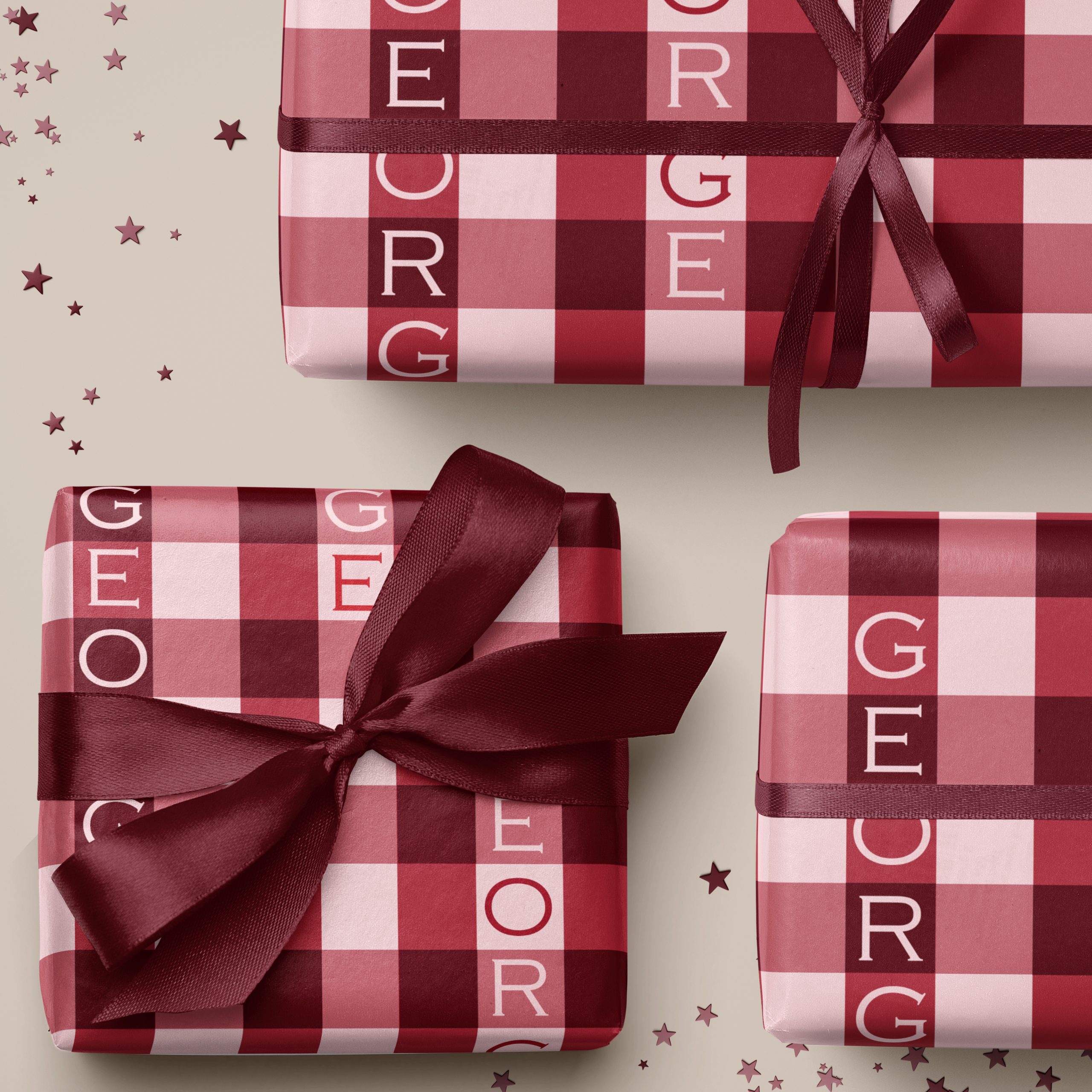 Pink and Burgundy Gingham Wrapping Paper