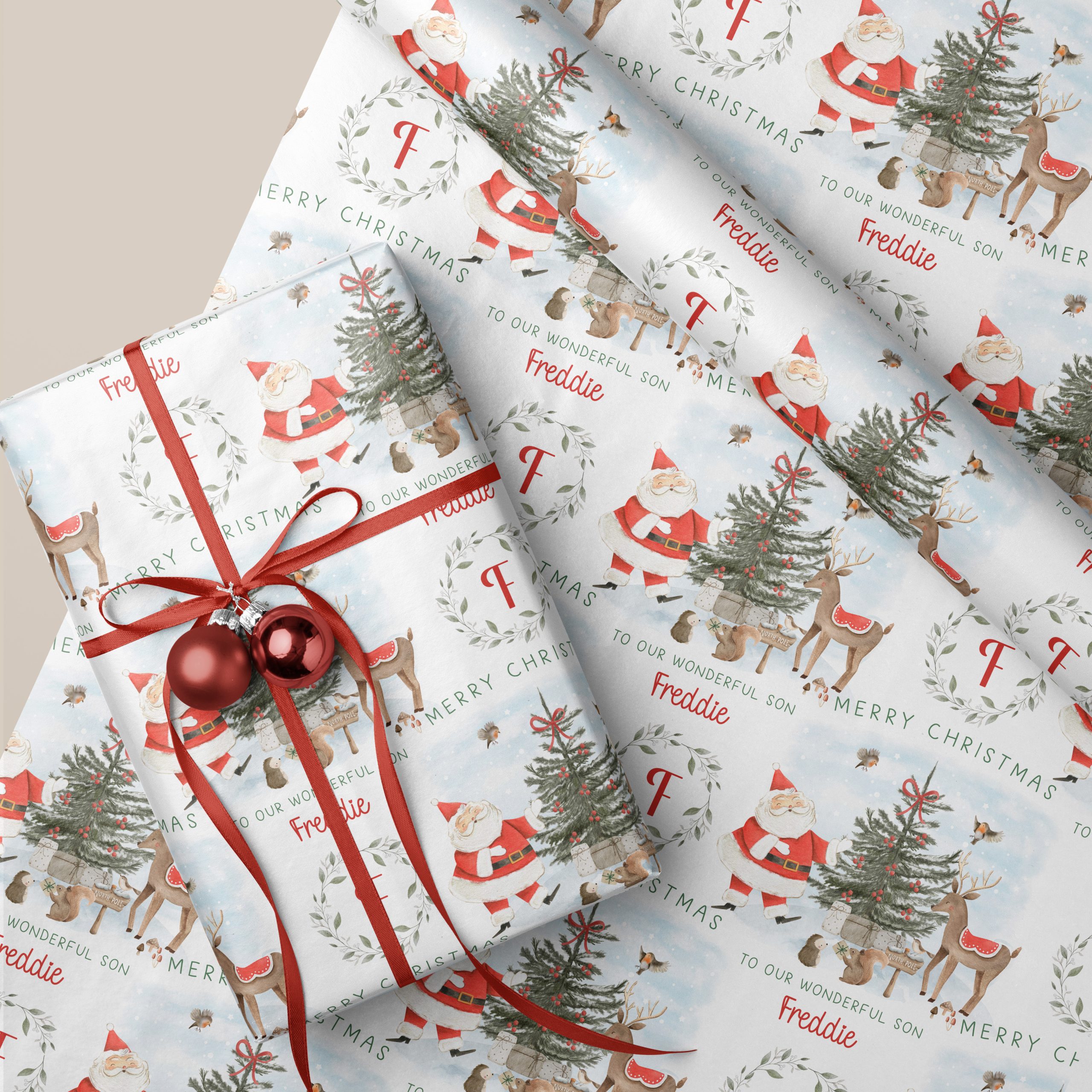 CH291 Woodland Santa and Reindeer Christmas Wrapping Paper 4