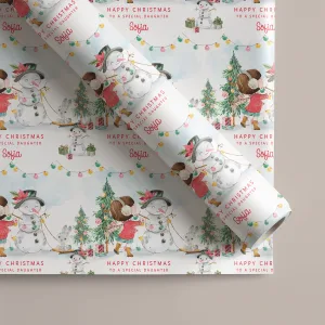 Girls Snowman Christmas Gift Wrapping Paper