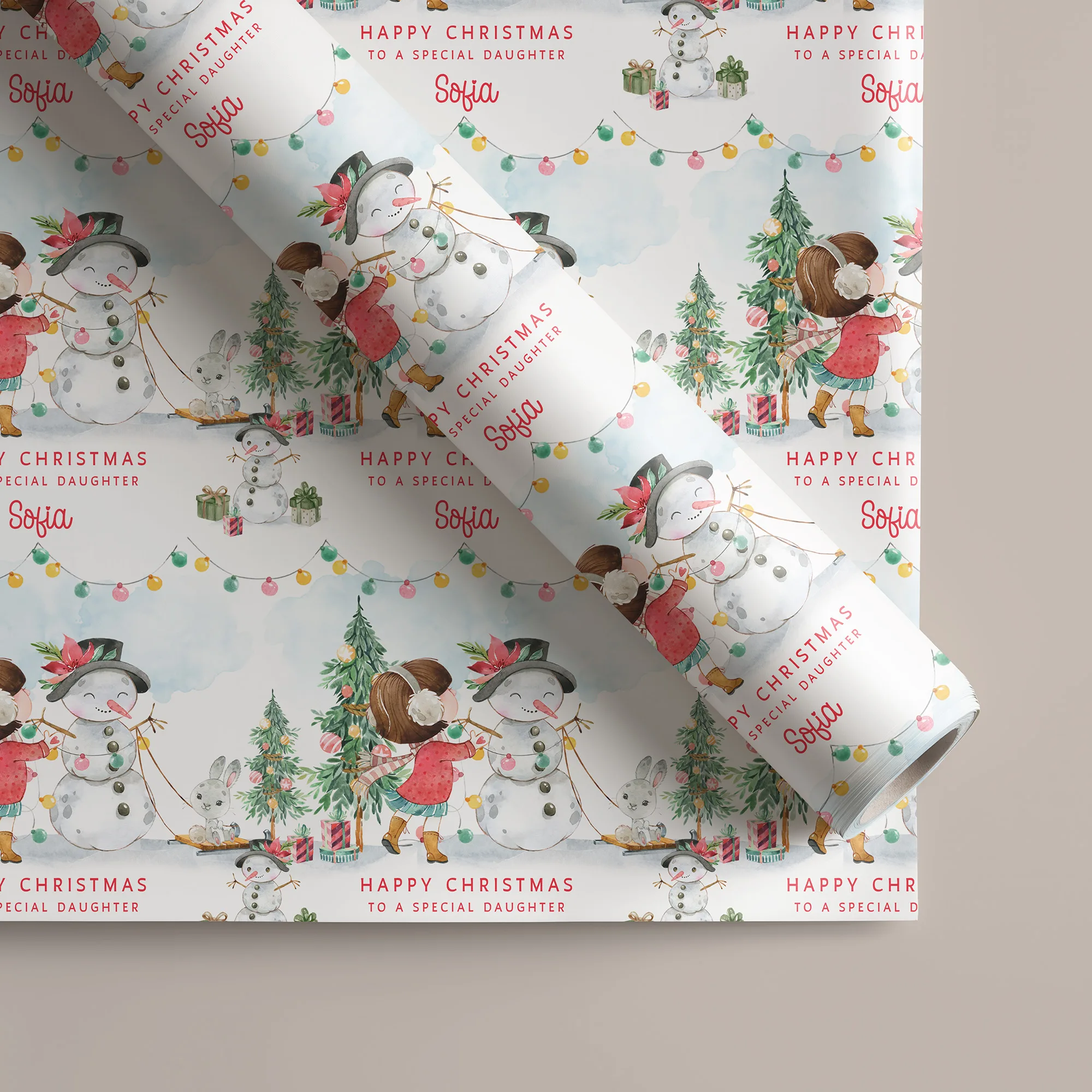 Girls Snowman Christmas Gift Wrapping Paper