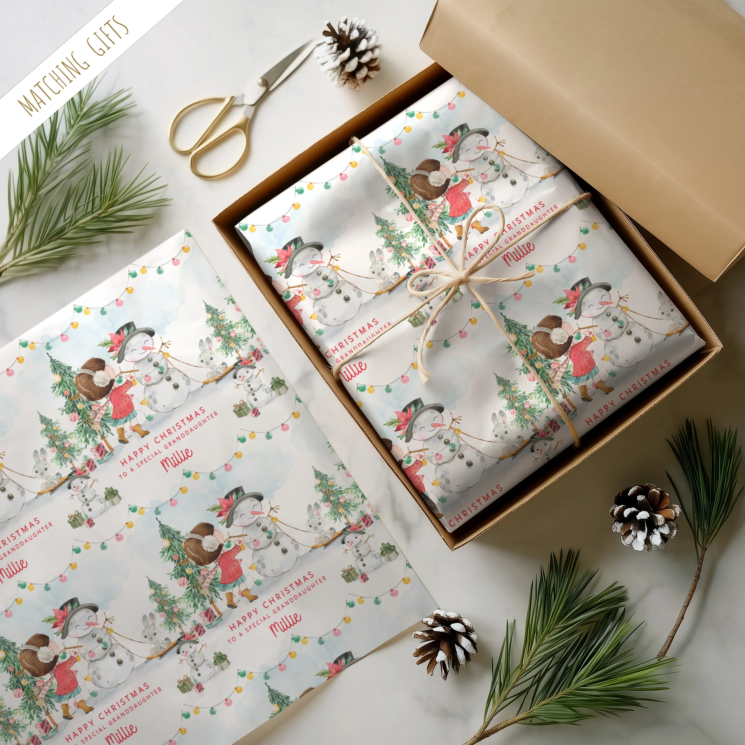 Girls Snowman Christmas Gift Wrapping Paper
