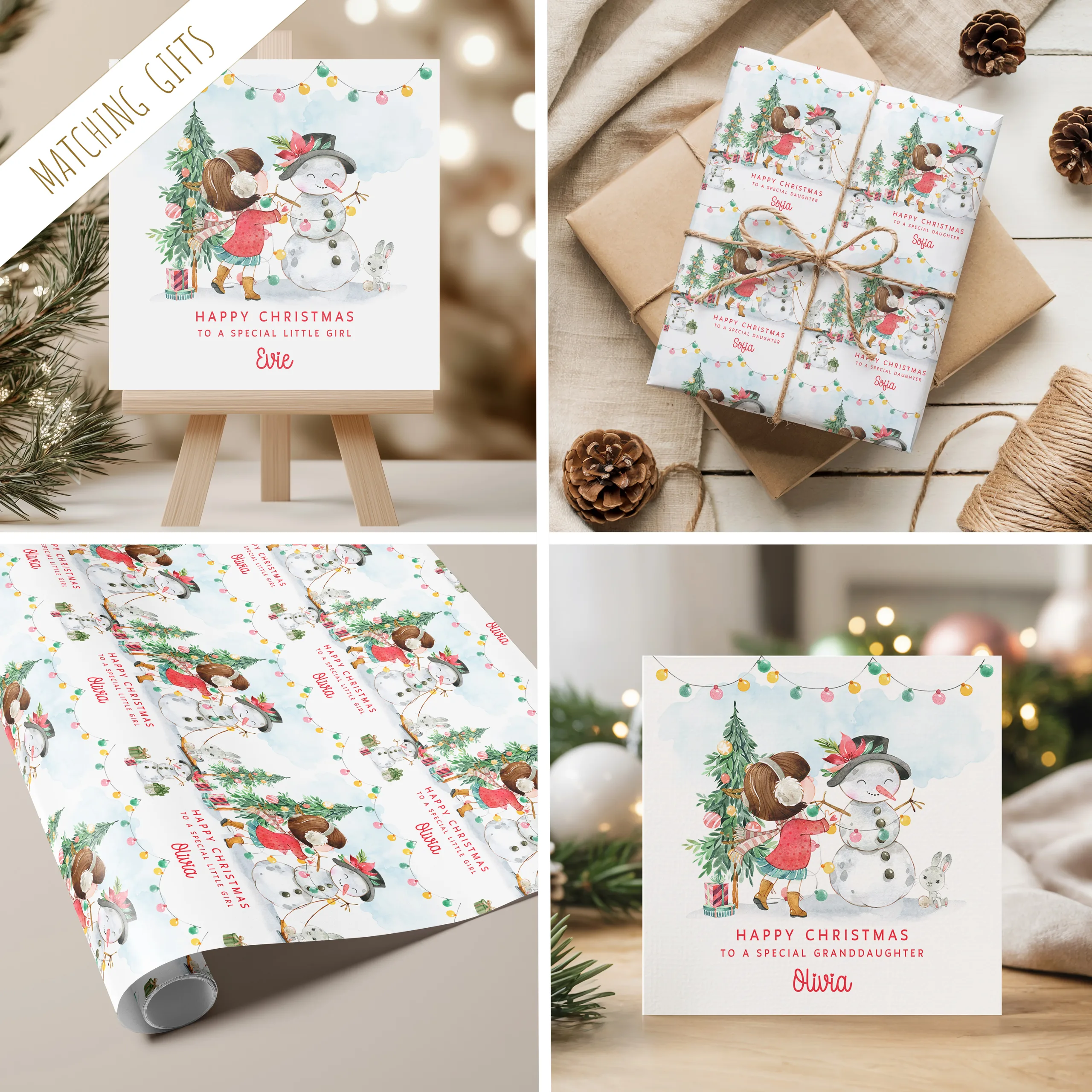 Girls Snowman Christmas Gift Wrapping Paper