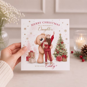 Girls Teddy Bear Christmas Card