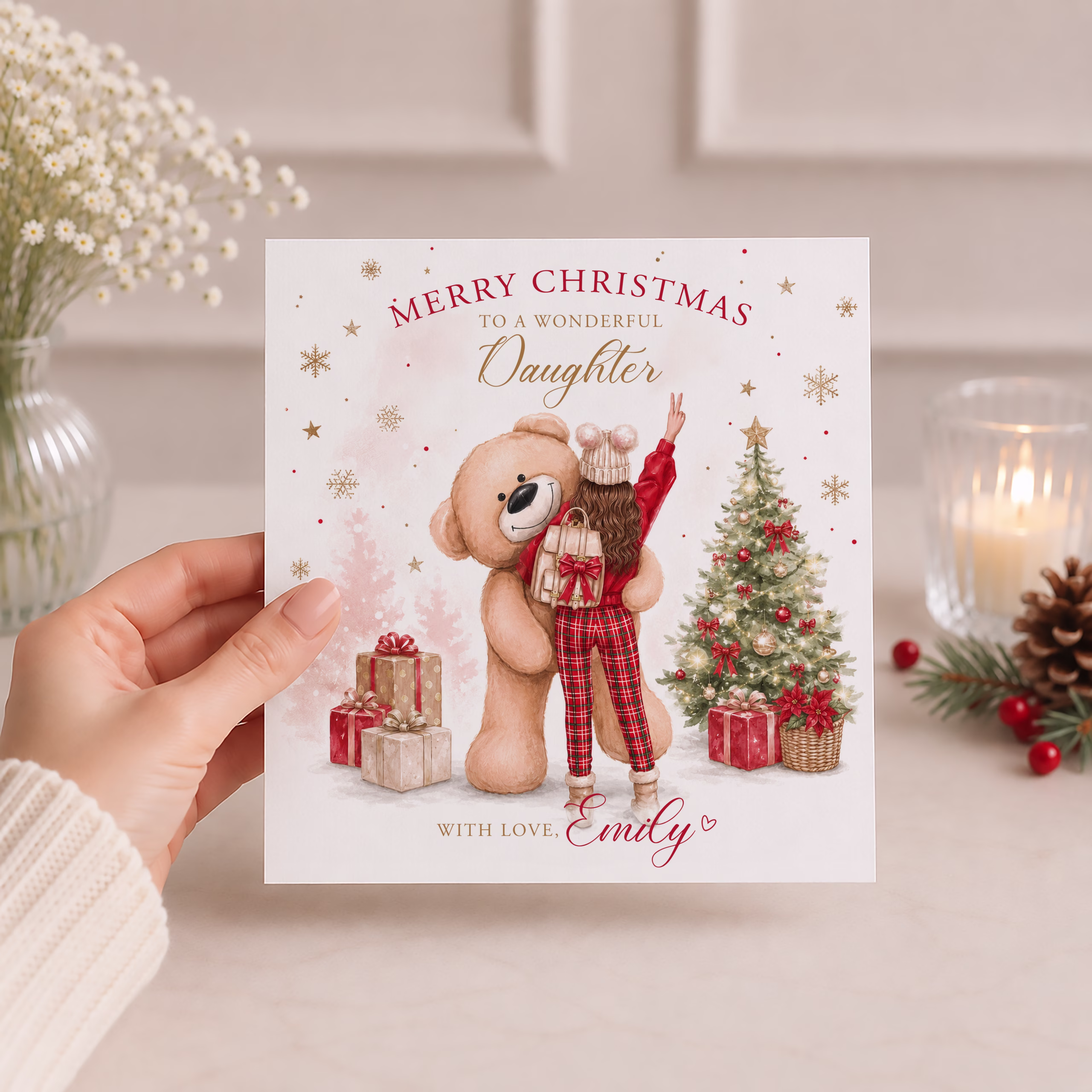 Girls Teddy Bear Christmas Card