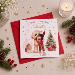 Girls Teddy Bear Christmas Card