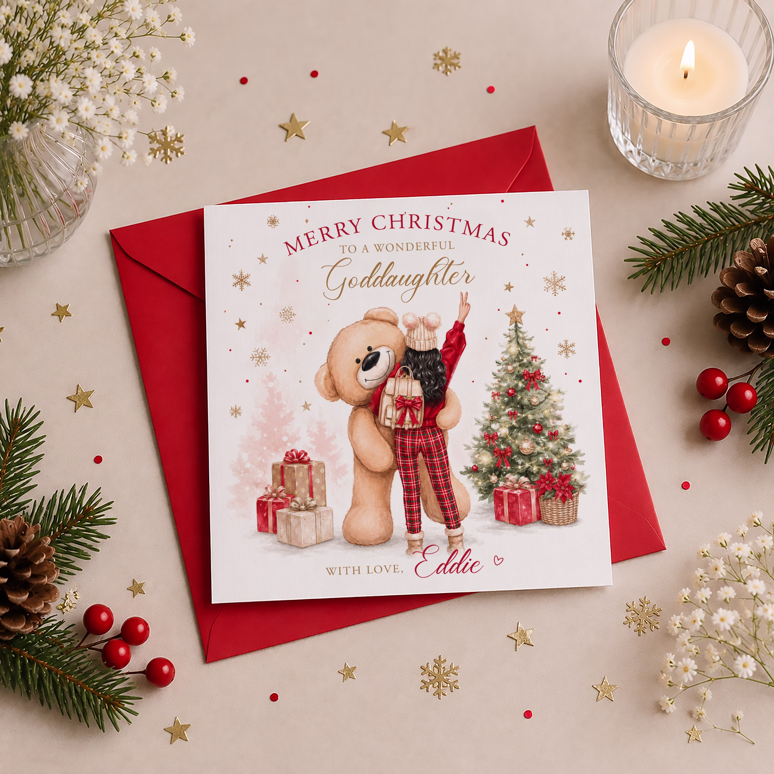 Girls Teddy Bear Christmas Card