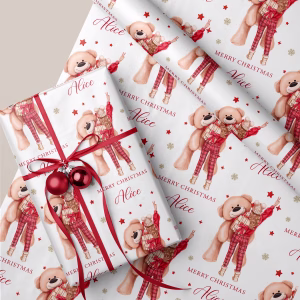 Girls Teddy Bear Christmas Gift Wrapping Paper