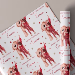 Girls Teddy Bear Christmas Gift Wrapping Paper