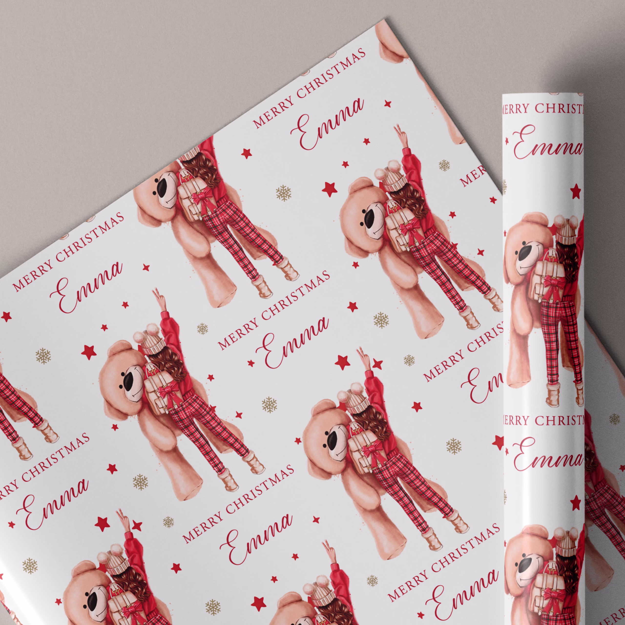 Girls Teddy Bear Christmas Gift Wrapping Paper