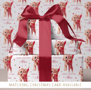 Girls Teddy Bear Christmas Gift Wrapping Paper