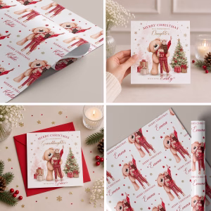 Girls Teddy Bear Christmas Gift Wrapping Paper