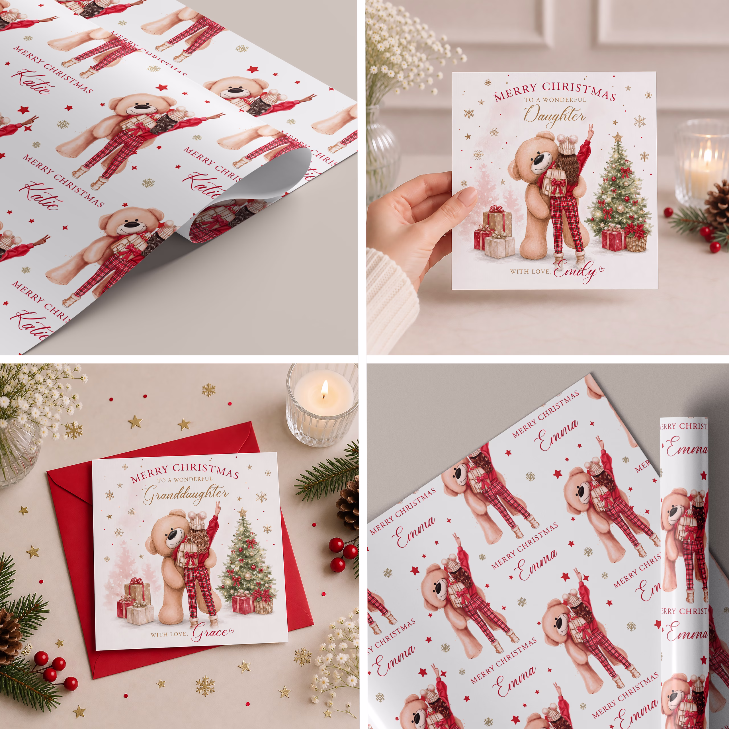 Girls Teddy Bear Christmas Gift Wrapping Paper