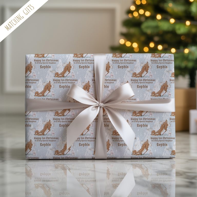 Personalised 1st Christmas Wrapping Paper ‘Baby Fawn’