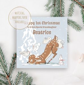 Personalised Baby Fawn Christmas Card.