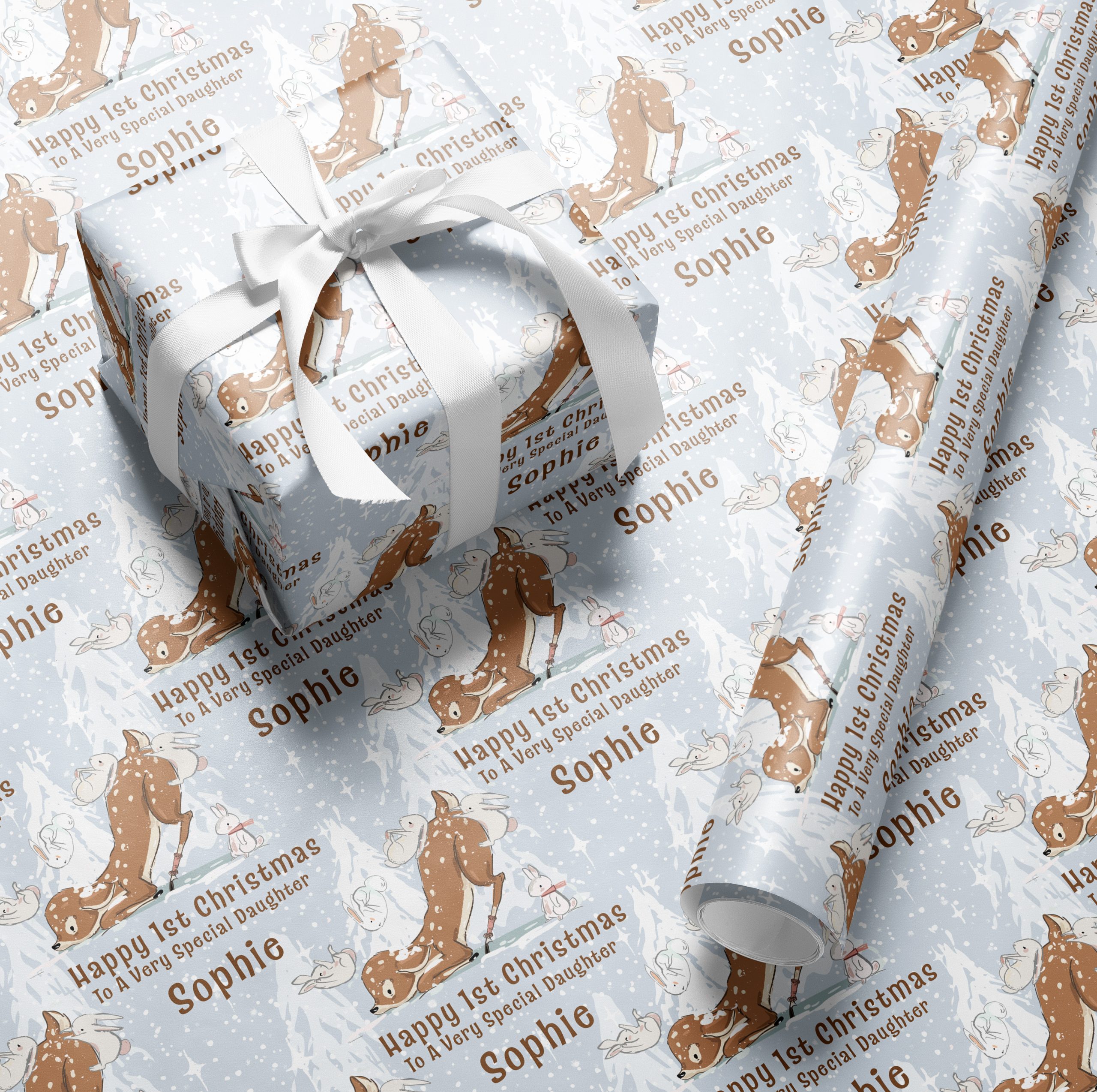 Personalised Baby Fawn Christmas Wrapping Paper