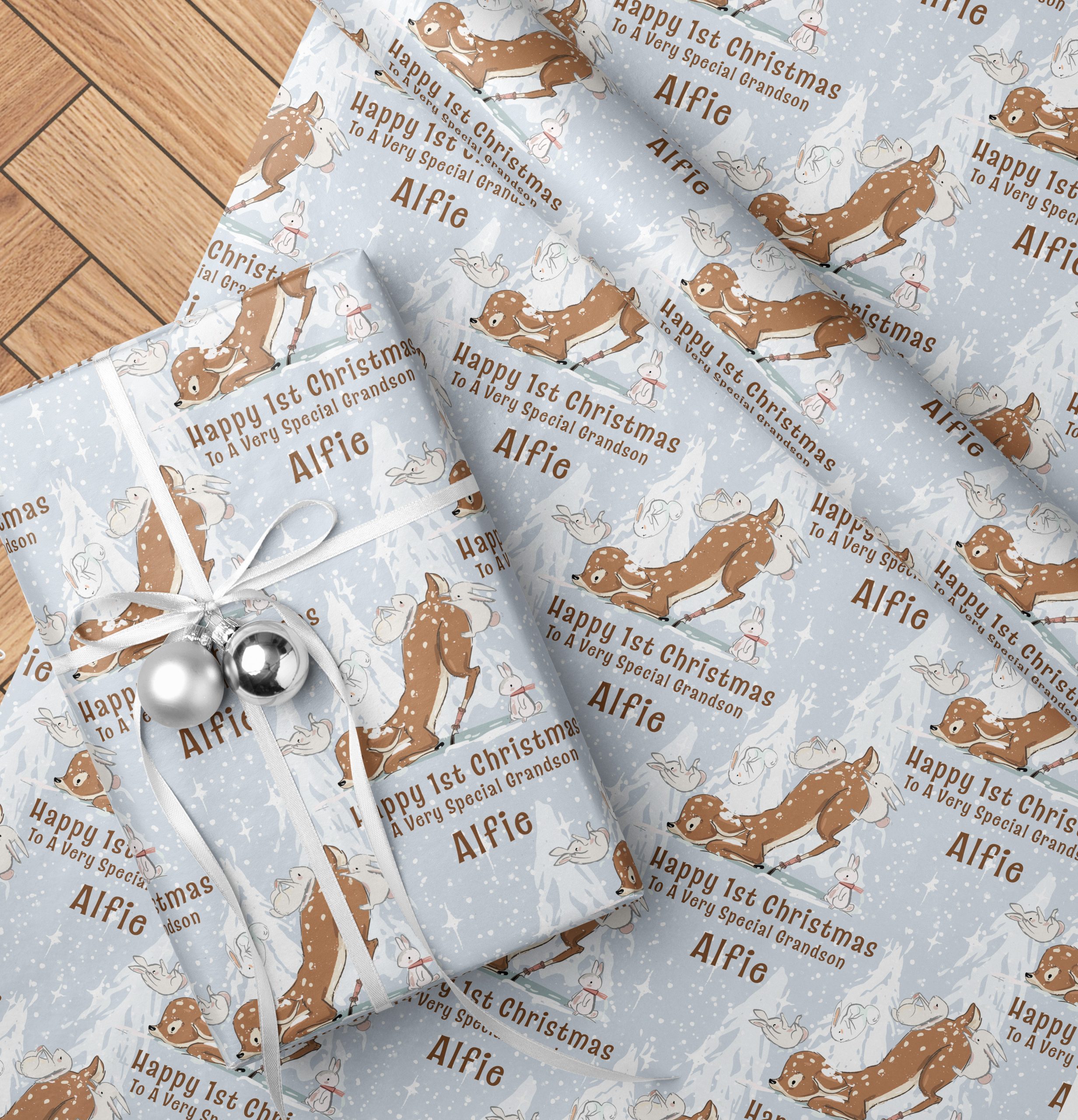 Personalised Baby Fawn Christmas Wrapping Paper