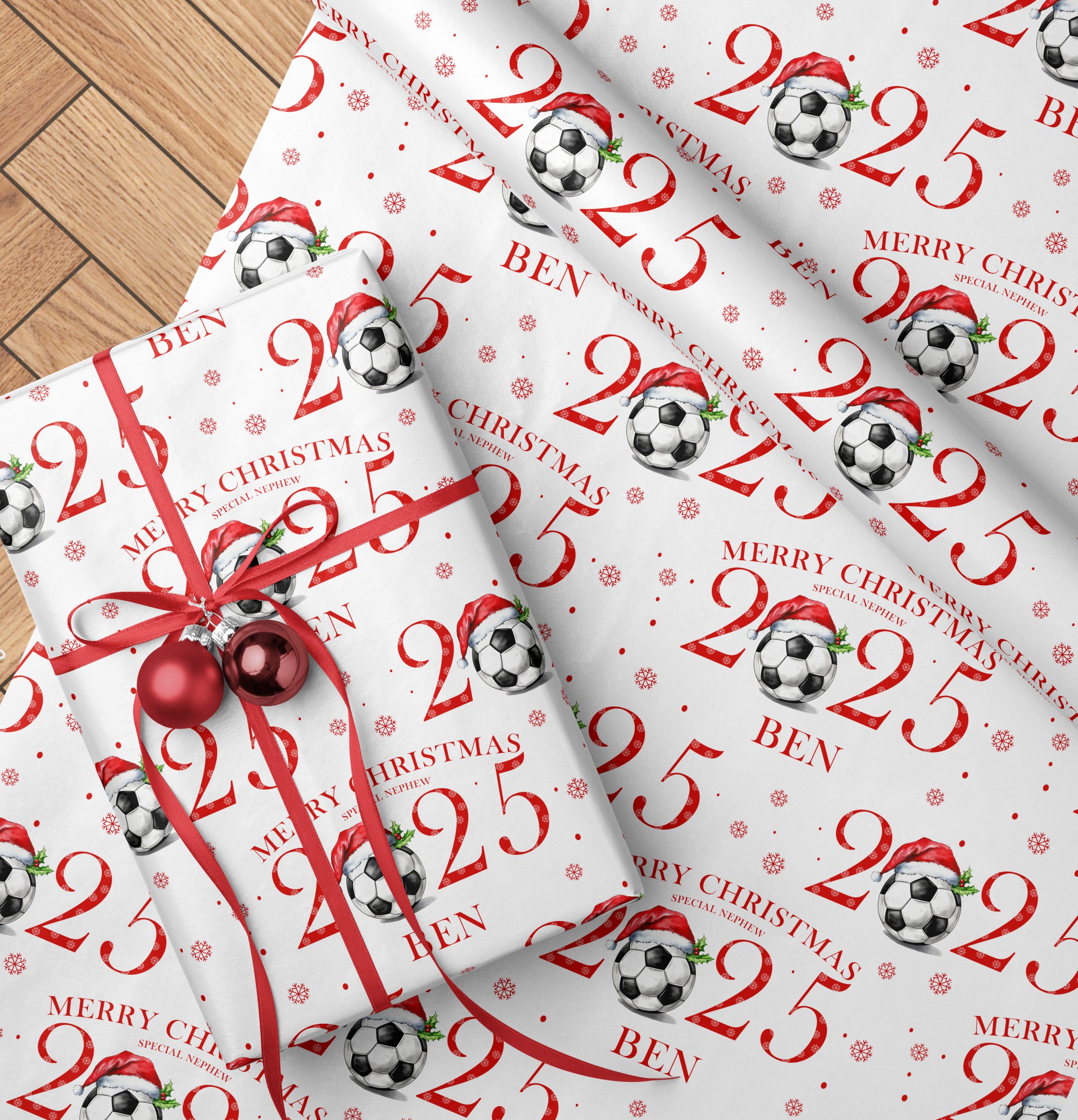 Personalised Christmas Football Wrapping Paper 2025