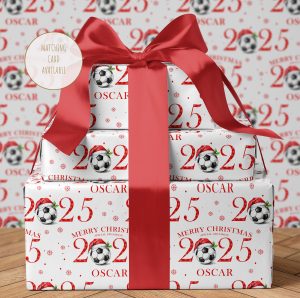 Personalised Christmas Football Wrapping Paper 2025