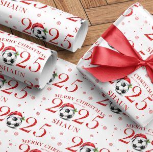 Personalised Christmas Football Wrapping Paper 2025