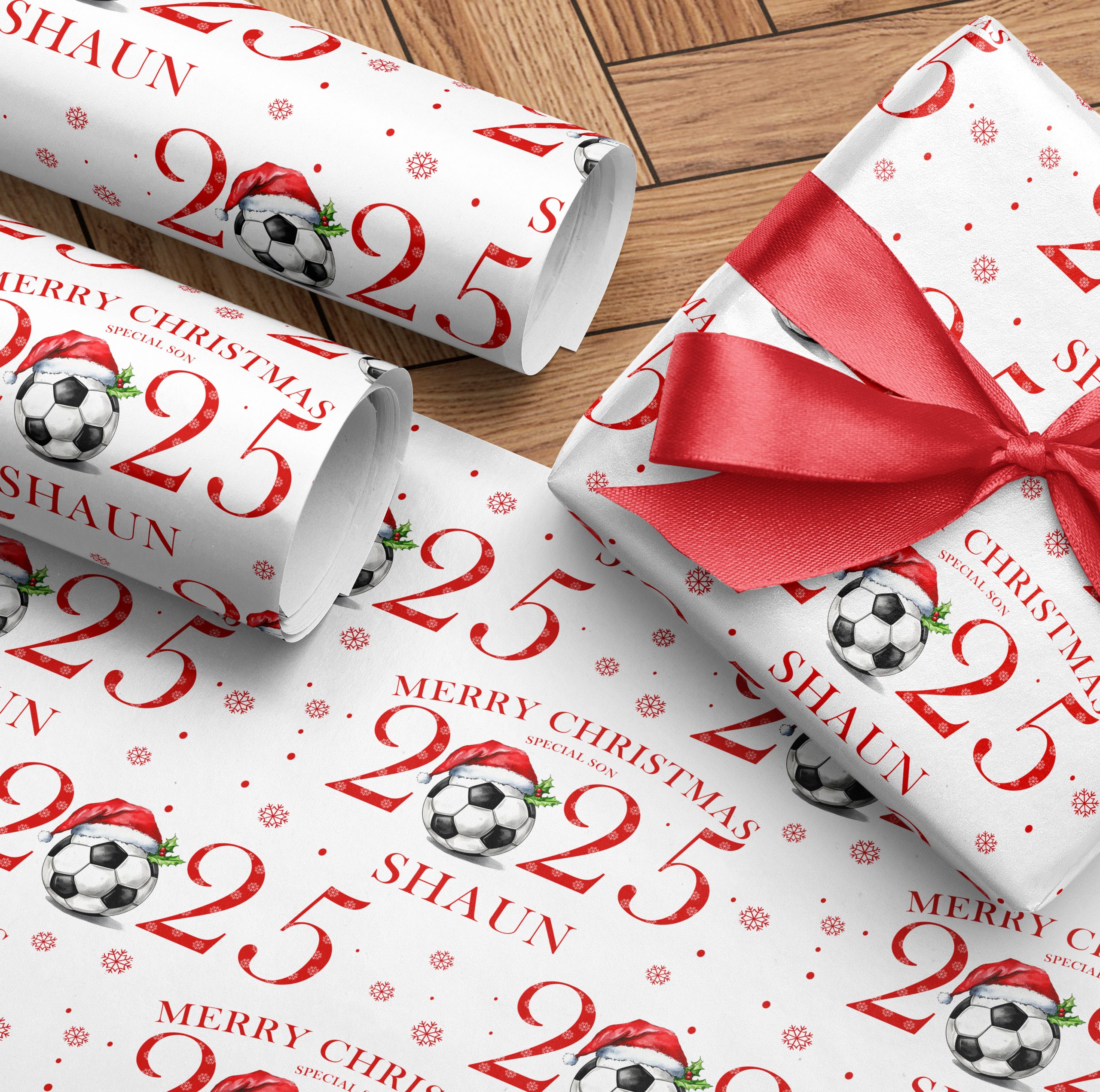 Personalised Christmas Football Wrapping Paper 2025