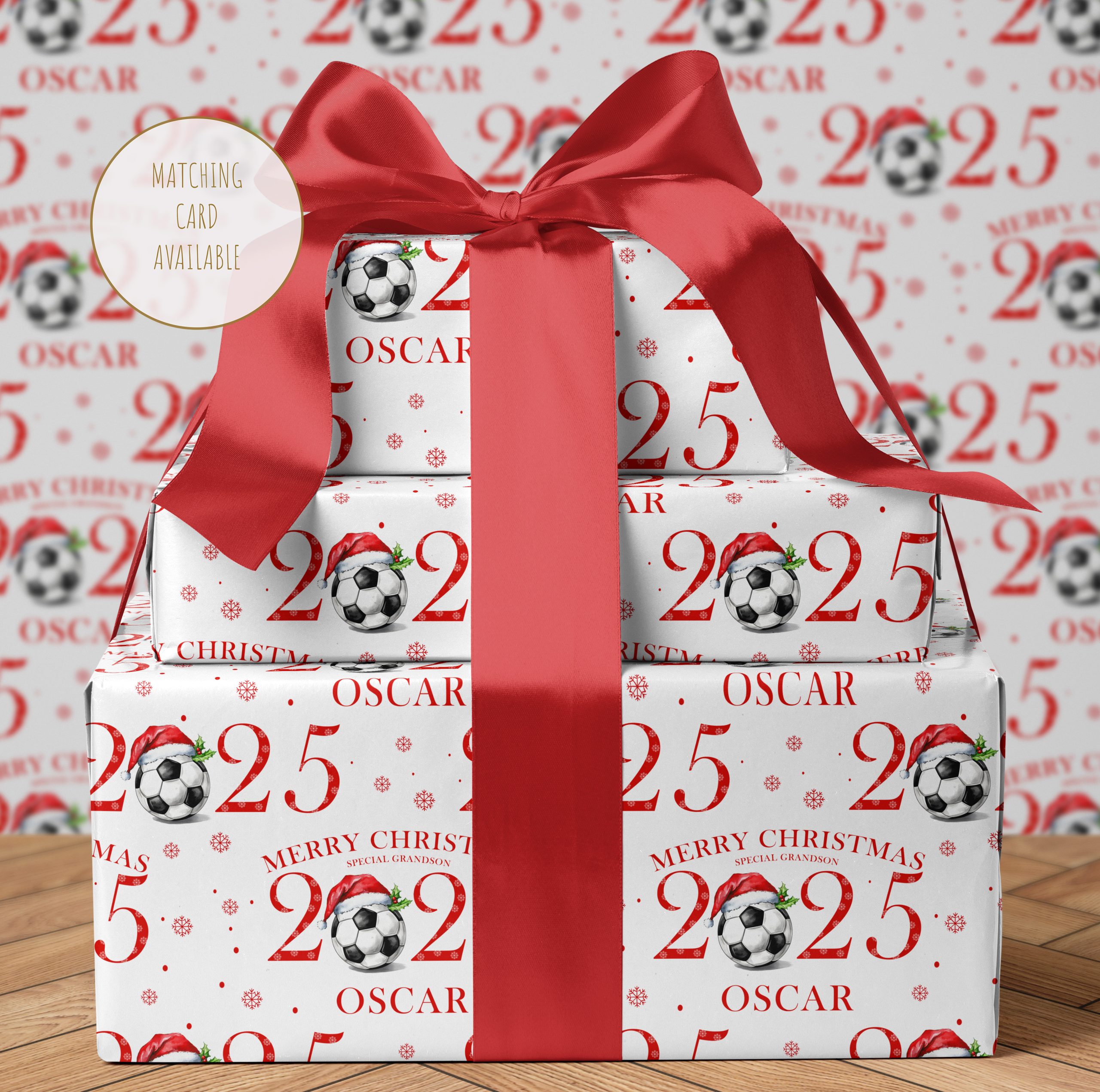 Personalised Christmas Football Wrapping Paper 2025
