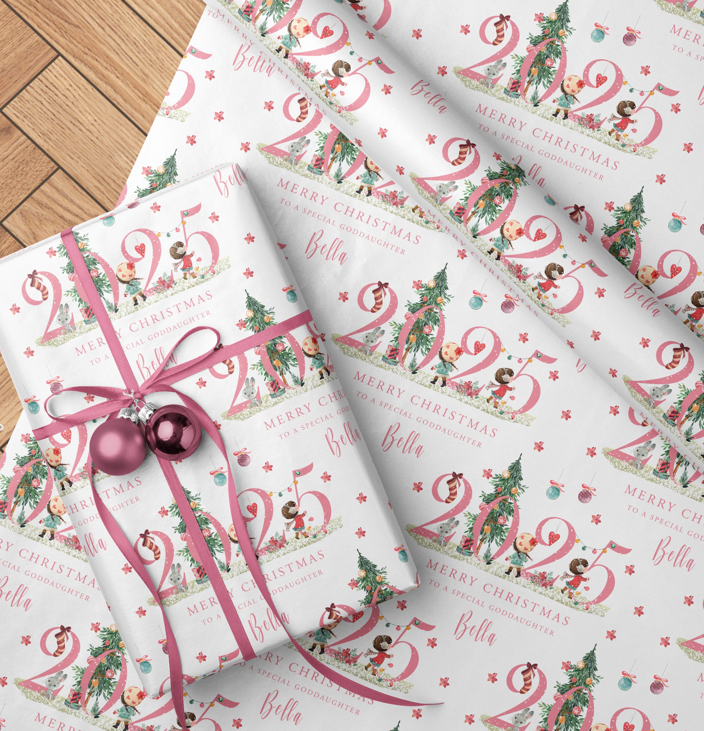 Personalised Christmas Wrapping Paper Girl 2025