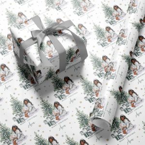 Personalised Christmas Wrapping Paper Lady by Silver Tree