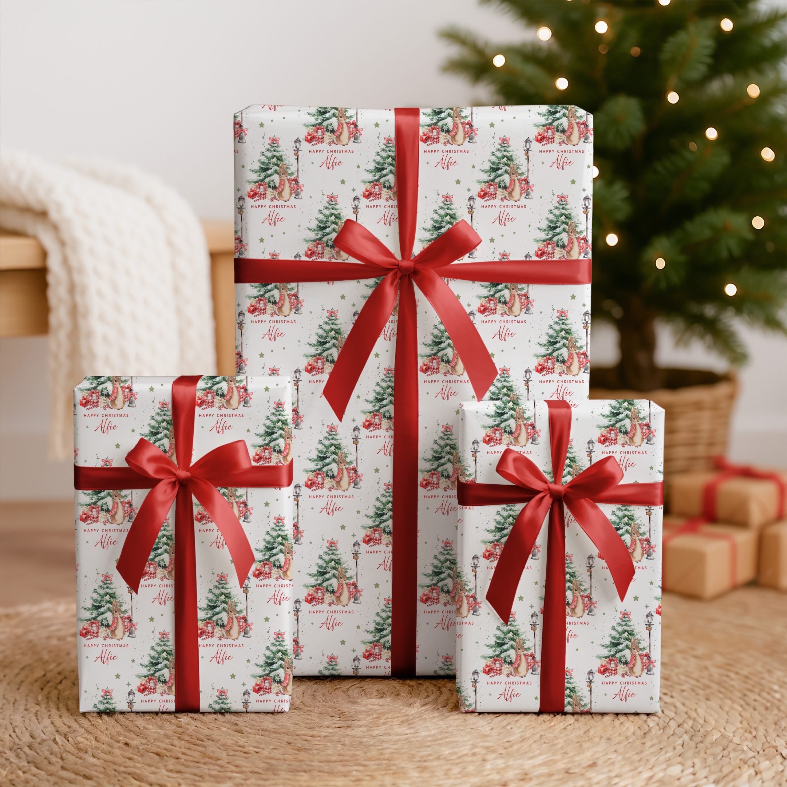 Personalised Flopsy Bunny Christmas Gift Wrapping Paper