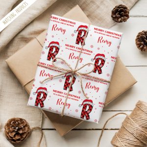 Personalised Plaid Initial Christmas Gift Wrapping Paper