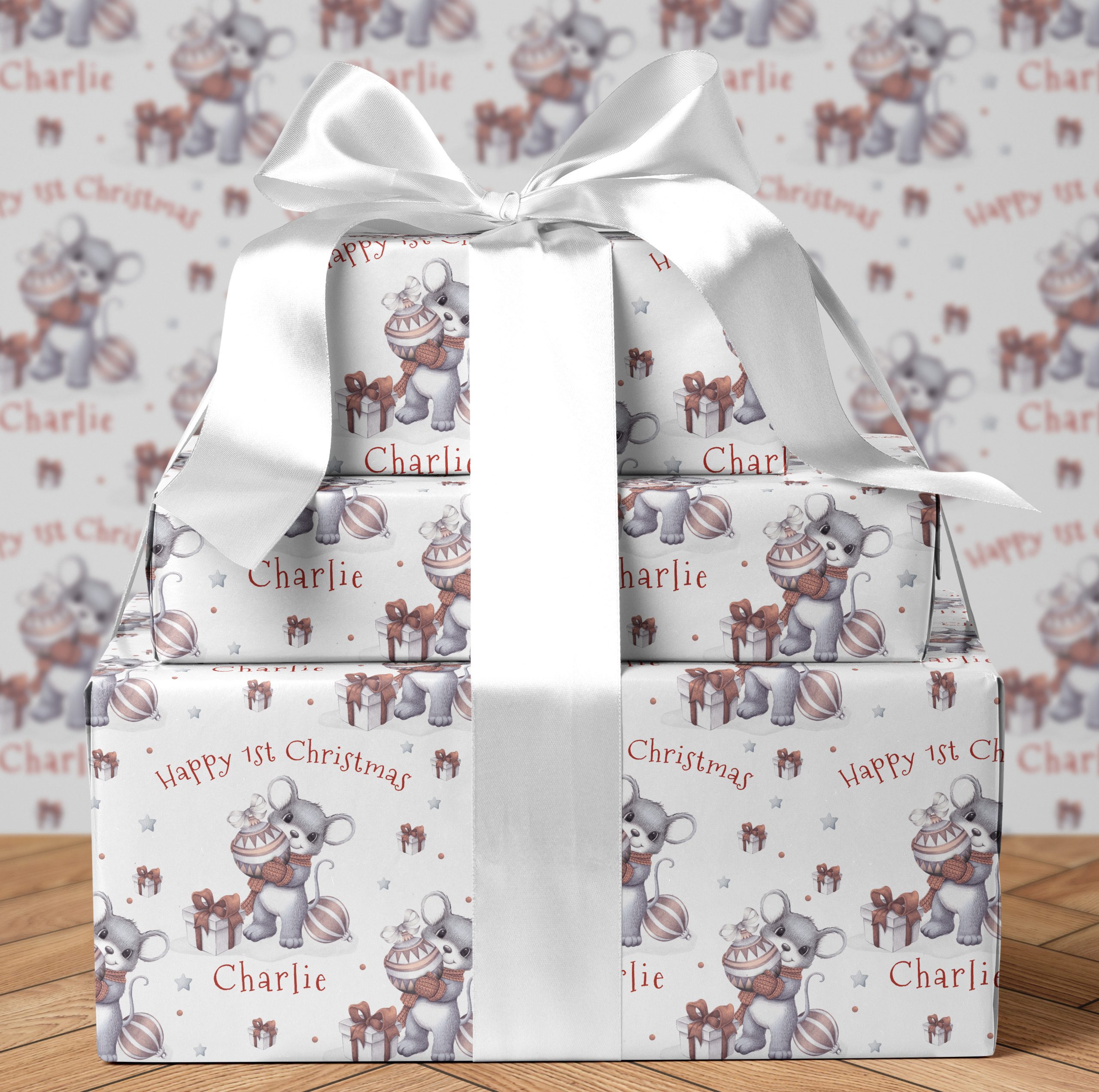 Personalised Wrapping Paper 1st Christmas Mouse